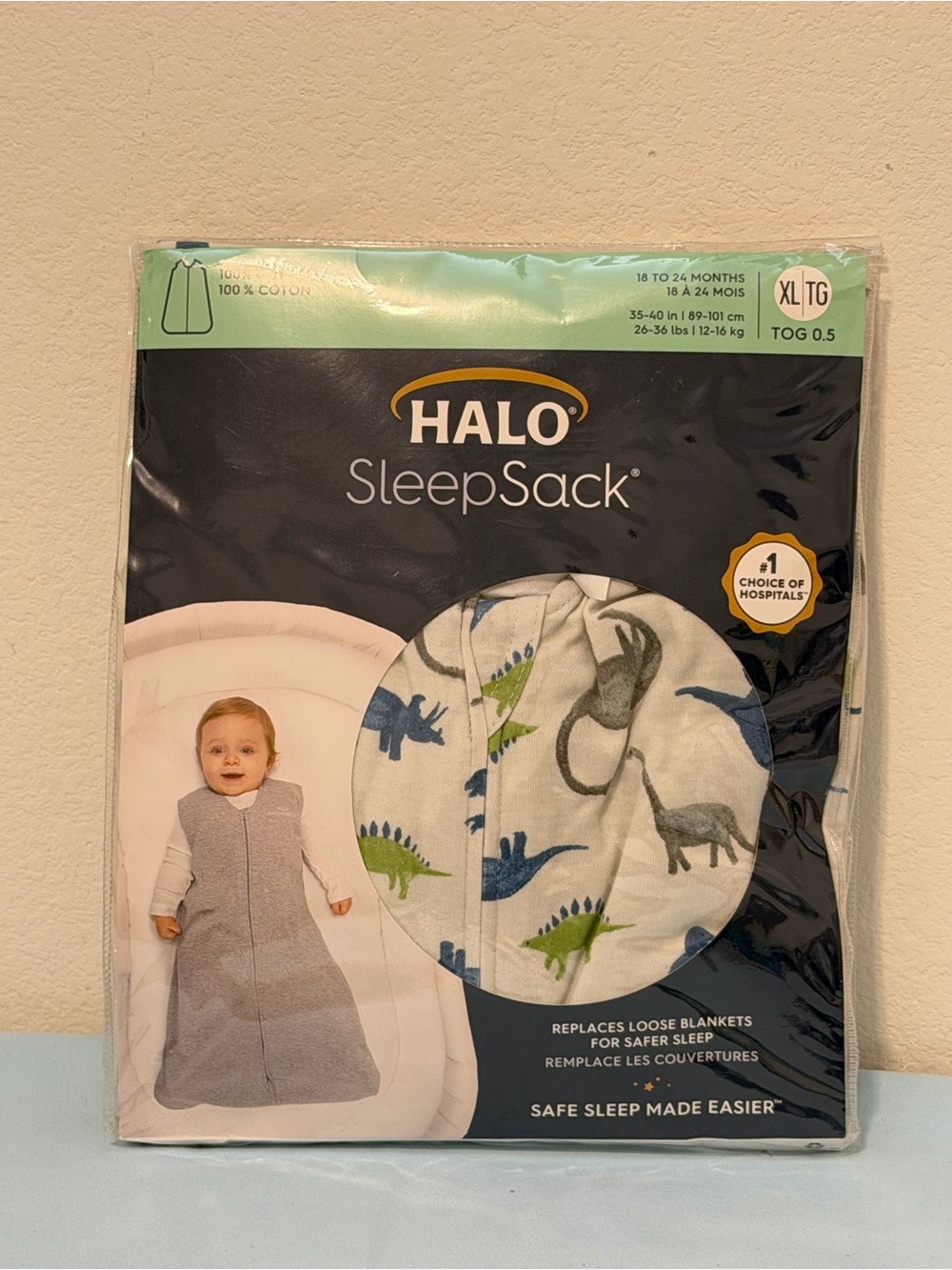 Halo SleepSack 100% Cotton TOG 0.5, Watercolor Dinosaur, XL, 18-24 months